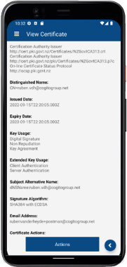 image of screenshot of the View Certificate function on the Jellyfish mobile interface